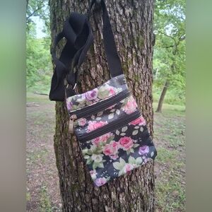 Floral Crossbody Bag - Black and Pink